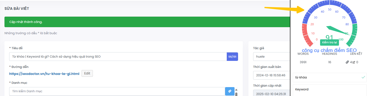 Công cụ chấm điểm SEO trên web AI